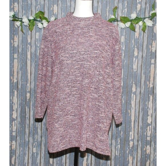 NWT Loft Plus Pink Purple Textured Knit Turtleneck Sweater Size 16 18 3/4 Sleeve - Picture 1 of 8